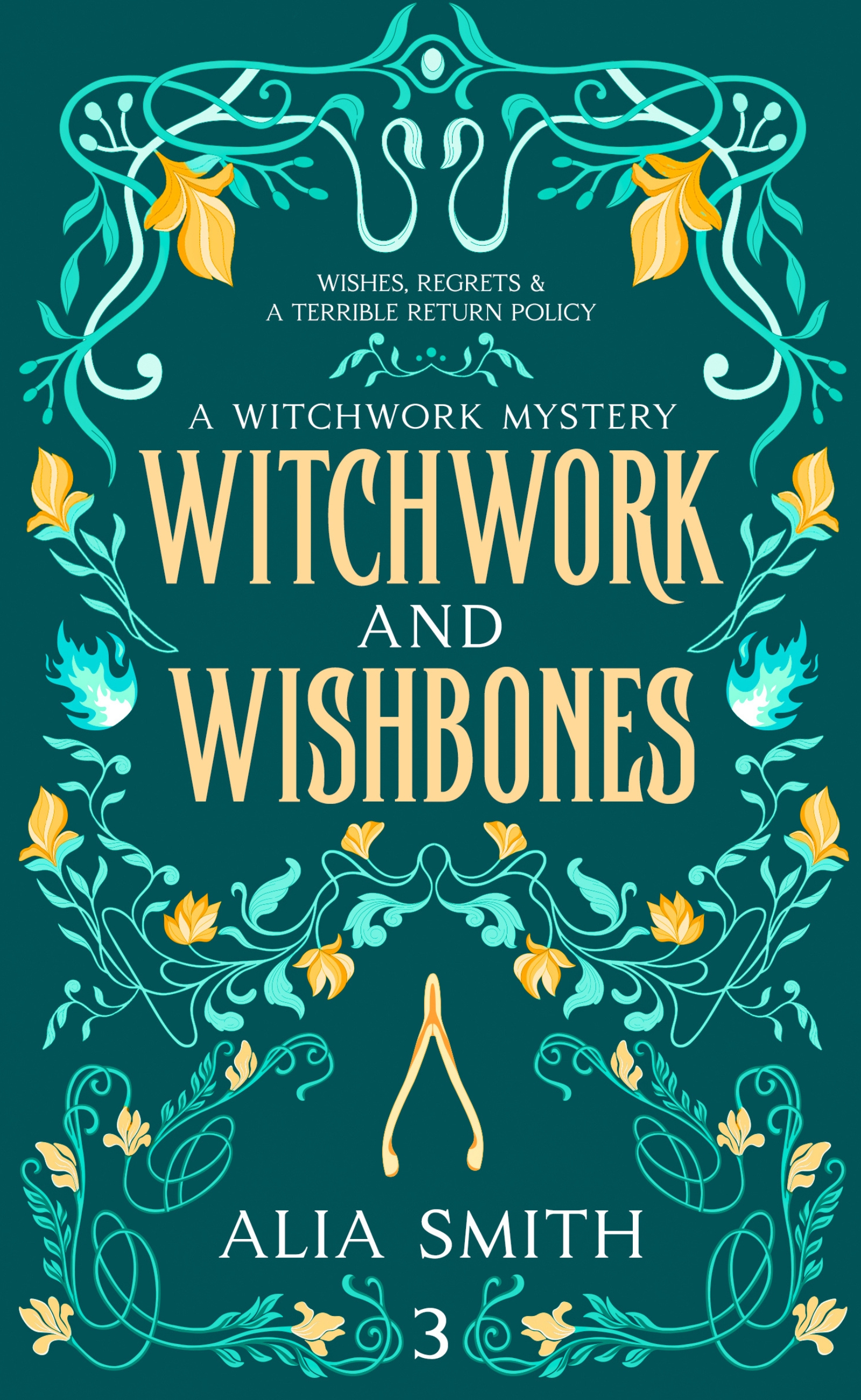 cover art for cozy witch mystery Witchwork and Wishbones by Alia Smith
